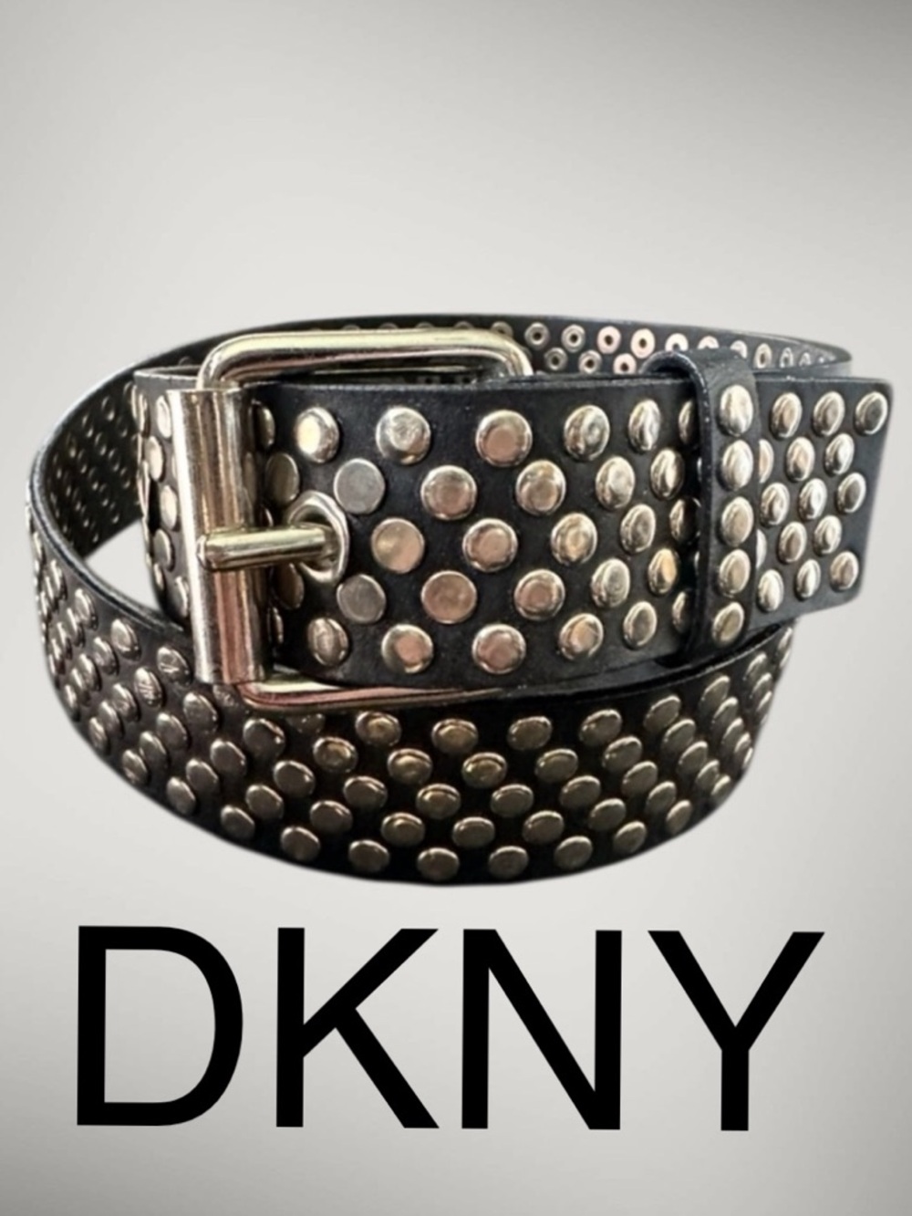 DKNY Black Studded  Premium Leather Belt with Silver Hardware!!! Size  37"- 39´
